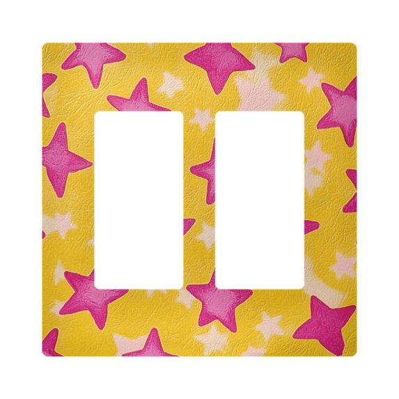 Yayeee Rocker Switch Wall Plate 2-Gang 4.7"x4.6" Home Decorative Outlet Cover, Large Pink Stars