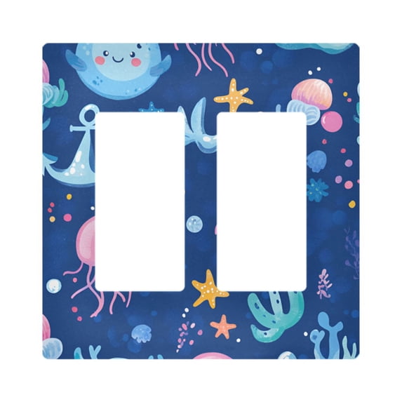 Yayeee Rocker Switch Wall Plate 2-Gang 4.7"x4.6" Home Decorative Outlet Cover, Light Pink Jellyfish