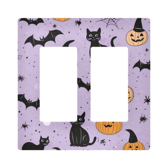 Yayeee Rocker Switch Wall Plate 2-Gang 4.7"x4.6" Home Decorative Outlet Cover, Light Purple Halloween Black Cat