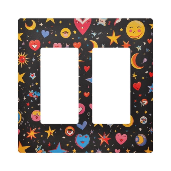 Yayeee Rocker Switch Wall Plate 2-Gang 4.7"x4.6" Home Decorative Outlet Cover, Moon Pattern