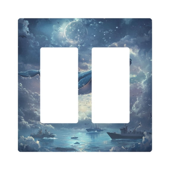Yayeee Rocker Switch Wall Plate 2-Gang 4.7"x4.6" Home Decorative Outlet Cover, Night Floating Whale