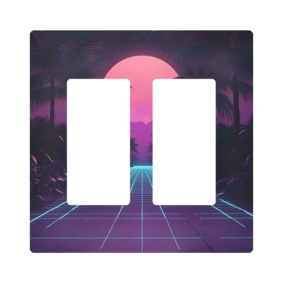 Yayeee Rocker Switch Wall Plate 2-Gang 4.7"x4.6" Home Decorative Outlet Cover, Night Neon Road