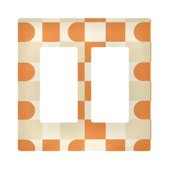 Yayeee Rocker Switch Wall Plate 2-Gang 4.7"x4.6" Home Decorative Outlet Cover, Orange Checkered Pattern
