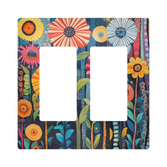 Yayeee Rocker Switch Wall Plate 2-Gang 4.7"x4.6" Home Decorative Outlet Cover, Orange Colorful Flowers
