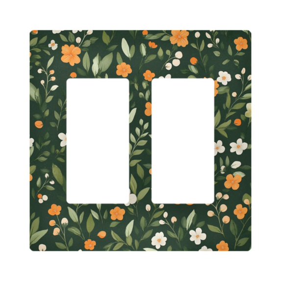 Yayeee Rocker Switch Wall Plate 2-Gang 4.7"x4.6" Home Decorative Outlet Cover, Orange Flowers