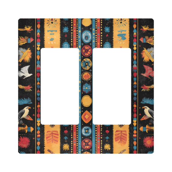 Yayeee Rocker Switch Wall Plate 2-Gang 4.7"x4.6" Home Decorative Outlet Cover, Orange Geometric