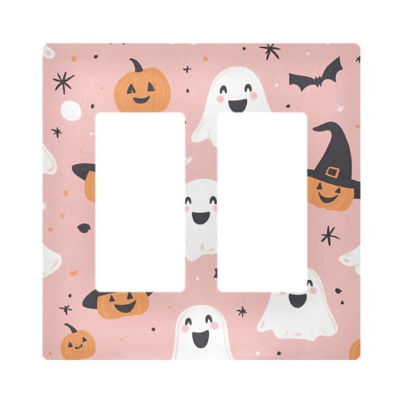 Yayeee Rocker Switch Wall Plate 2-Gang 4.7"x4.6" Home Decorative Outlet Cover, Pastel Pink Halloween