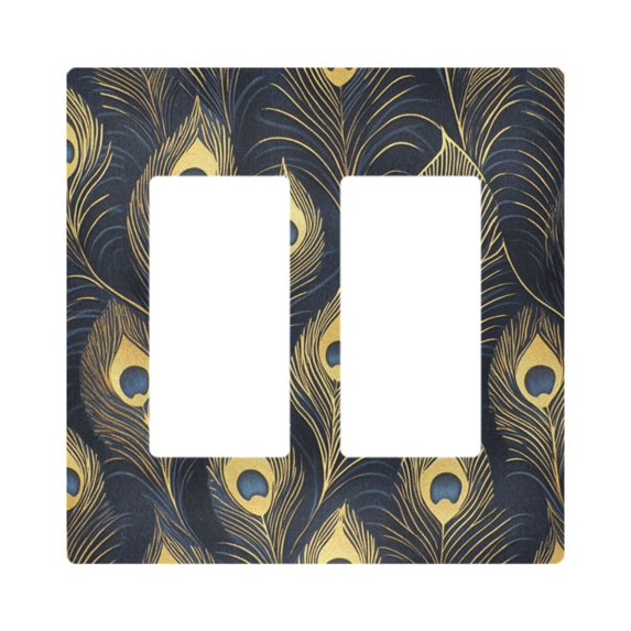 Yayeee Rocker Switch Wall Plate 2-Gang 4.7"x4.6" Home Decorative Outlet Cover, Peacock Feathers Pattern