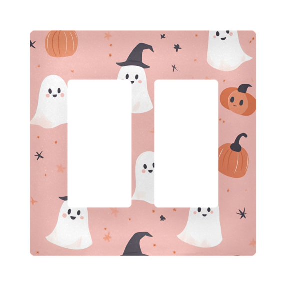 Yayeee Rocker Switch Wall Plate 2-Gang 4.7"x4.6" Home Decorative Outlet Cover, Pink Cartoon Halloween