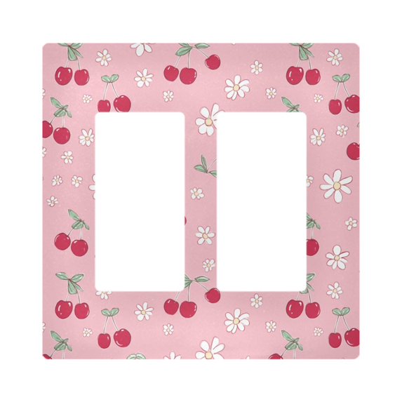 Yayeee Rocker Switch Wall Plate 2-Gang 4.7"x4.6" Home Decorative Outlet Cover, Pink Cute Cherry Pattern