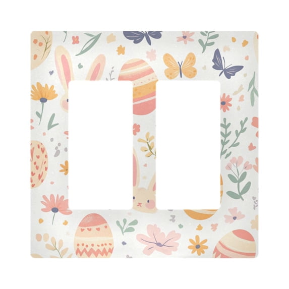 Yayeee Rocker Switch Wall Plate 2-Gang 4.7"x4.6" Home Decorative Outlet Cover, Pink Easter Eggs