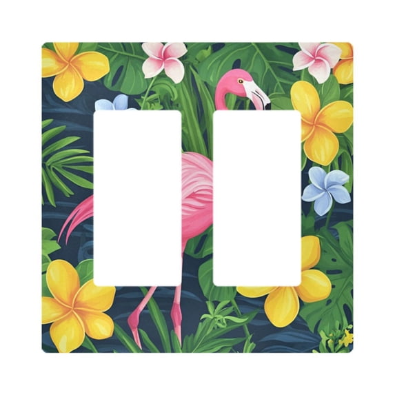 Yayeee Rocker Switch Wall Plate 2-Gang 4.7"x4.6" Home Decorative Outlet Cover, Pink Flamingo Pattern