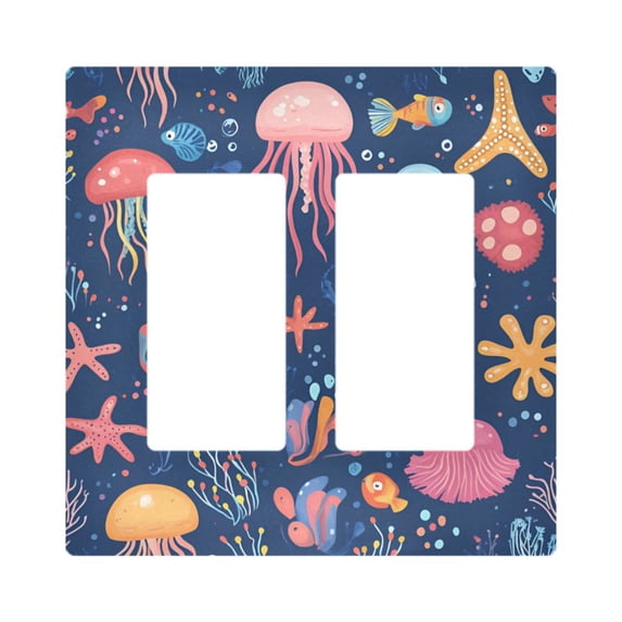 Yayeee Rocker Switch Wall Plate 2-Gang 4.7"x4.6" Home Decorative Outlet Cover, Pink Jellyfish