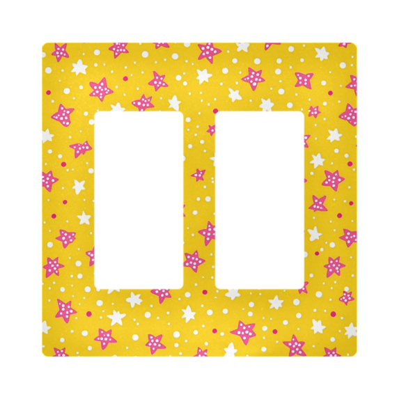 Yayeee Rocker Switch Wall Plate 2-Gang 4.7"x4.6" Home Decorative Outlet Cover, Pink White Stars