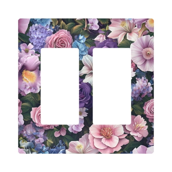Yayeee Rocker Switch Wall Plate 2-Gang 4.7"x4.6" Home Decorative Outlet Cover, Pink and Purple Flowers
