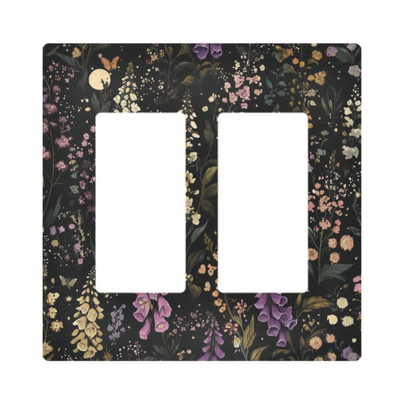 Yayeee Rocker Switch Wall Plate 2-Gang 4.7"x4.6" Home Decorative Outlet Cover, Purple Floral Pattern