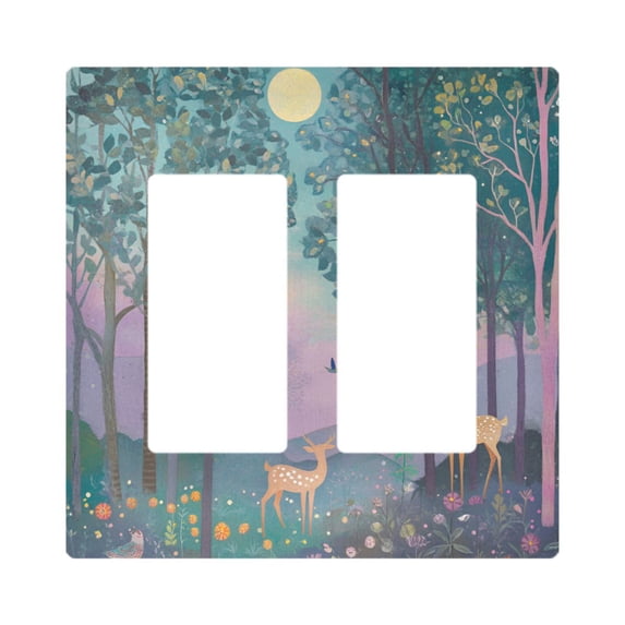 Yayeee Rocker Switch Wall Plate 2-Gang 4.7"x4.6" Home Decorative Outlet Cover, Purple Forest Scene