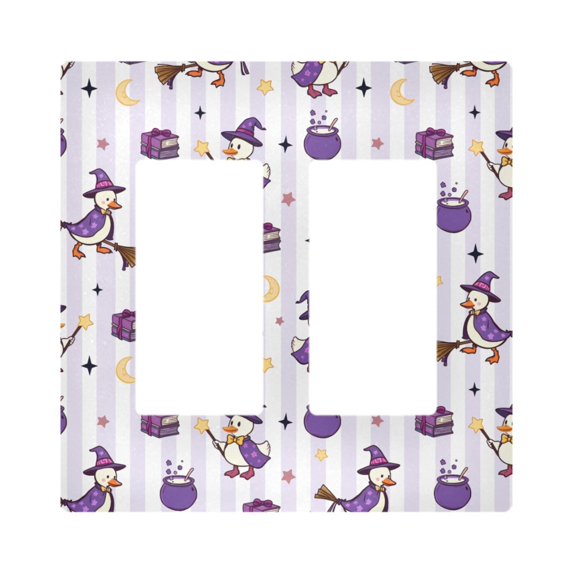 Yayeee Rocker Switch Wall Plate 2-Gang 4.7"x4.6" Home Decorative Outlet Cover, Purple Halloween Gooses