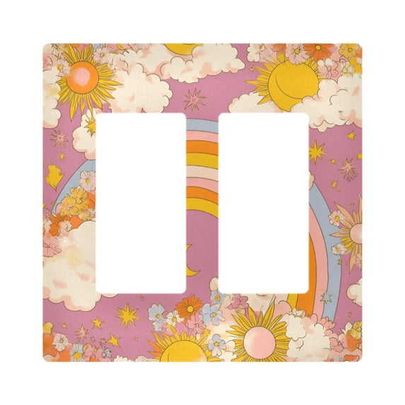 Yayeee Rocker Switch Wall Plate 2-Gang 4.7"x4.6" Home Decorative Outlet Cover, Purple Retro Rainbow