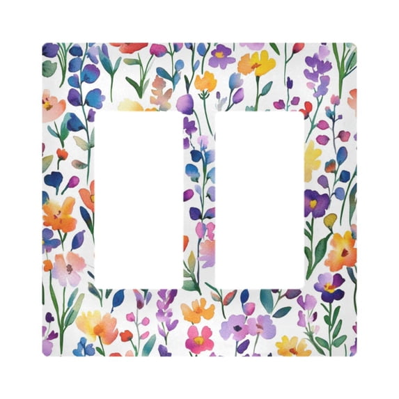 Yayeee Rocker Switch Wall Plate 2-Gang 4.7"x4.6" Home Decorative Outlet Cover, Purple Wildflower Pattern