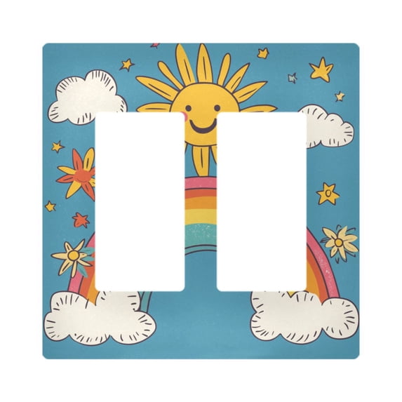 Yayeee Rocker Switch Wall Plate 2-Gang 4.7"x4.6" Home Decorative Outlet Cover, Rainbow with Stars