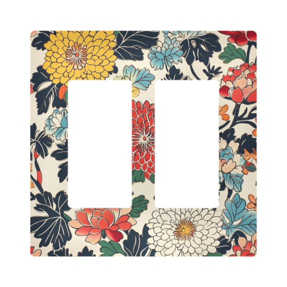 Yayeee Rocker Switch Wall Plate 2-Gang 4.7"x4.6" Home Decorative Outlet Cover, Red Flowers Pattern