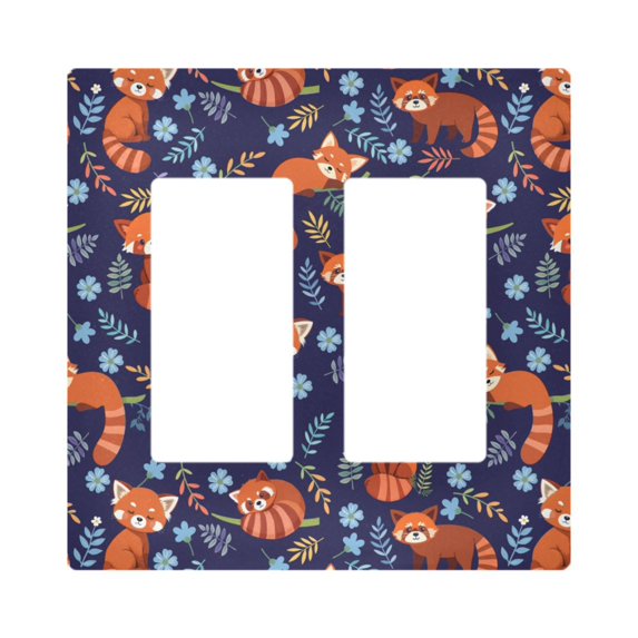 Yayeee Rocker Switch Wall Plate 2-Gang 4.7"x4.6" Home Decorative Outlet Cover, Red Panda Pattern