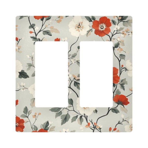 Yayeee Rocker Switch Wall Plate 2-Gang 4.7"x4.6" Home Decorative Outlet Cover, Red and White Floral Pattern