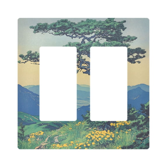 Yayeee Rocker Switch Wall Plate 2-Gang 4.7"x4.6" Home Decorative Outlet Cover, Retro Mountain