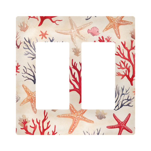 Yayeee Rocker Switch Wall Plate 2-Gang 4.7"x4.6" Home Decorative Outlet Cover, Retro Starfish