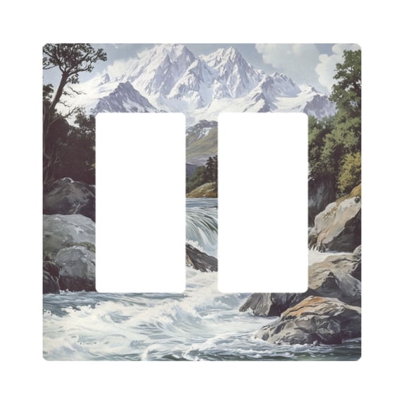 Yayeee Rocker Switch Wall Plate 2-Gang 4.7"x4.6" Home Decorative Outlet Cover, River and Mountains