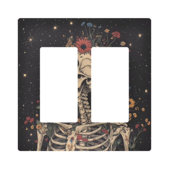 Yayeee Rocker Switch Wall Plate 2-Gang 4.7"x4.6" Home Decorative Outlet Cover, Skeleton with Flowers Pattern
