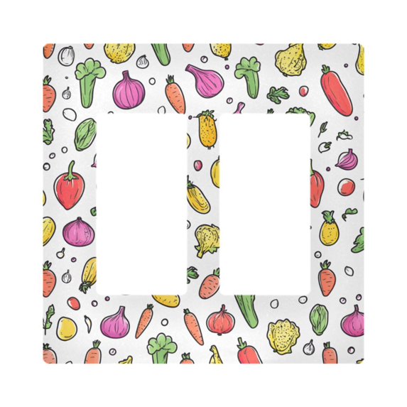 Yayeee Rocker Switch Wall Plate 2-Gang 4.7"x4.6" Home Decorative Outlet Cover, Various Vegetables Pattern