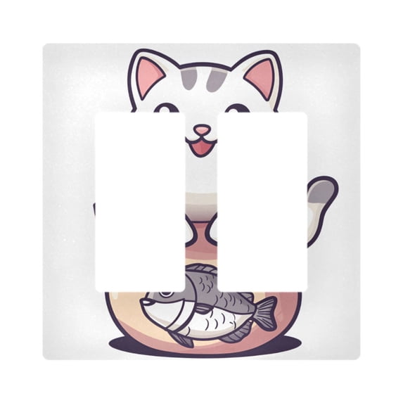 Yayeee Rocker Switch Wall Plate 2-Gang 4.7"x4.6" Home Decorative Outlet Cover, White Cute Cat