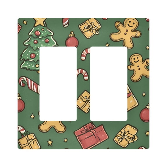 Yayeee Rocker Switch Wall Plate 2-Gang 4.7"x4.6" Home Decorative Outlet Cover, Yellow Christmas Gingerbread