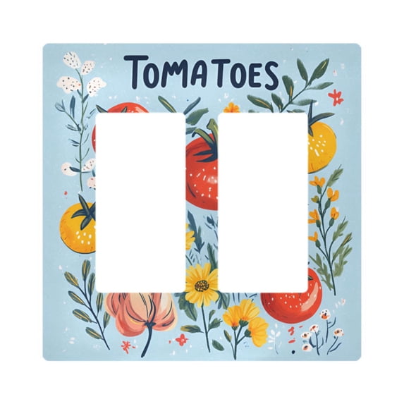 Yayeee Rocker Switch Wall Plate 2-Gang 4.7"x4.6" Home Decorative Outlet Cover, Yellow Floral Tomatoes