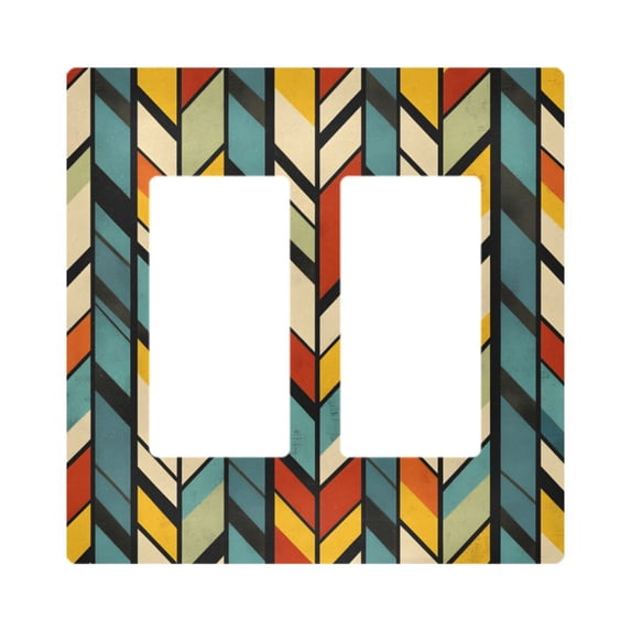 Yayeee Rocker Switch Wall Plate 2-Gang 4.7"x4.6" Home Decorative Outlet Cover, Yellow Geometric