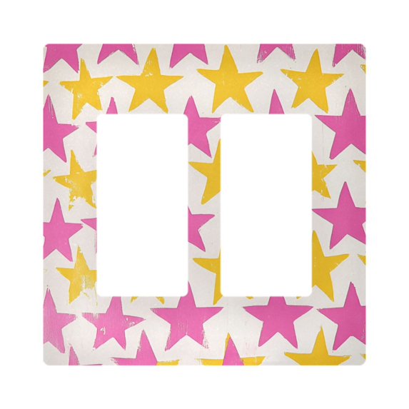 Yayeee Rocker Switch Wall Plate 2-Gang 4.7"x4.6" Home Decorative Outlet Cover, Yellow Pink Stars