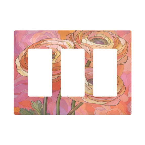 Yayeee Rocker Switch Wall Plate 3-Gang 6.5"x4.6" Home Decorative Outlet Cover, Abstract Pink Flowers