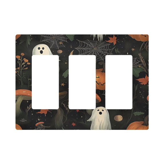 Yayeee Rocker Switch Wall Plate 3-Gang 6.5"x4.6" Home Decorative Outlet Cover, Autumn Ghost Pattern