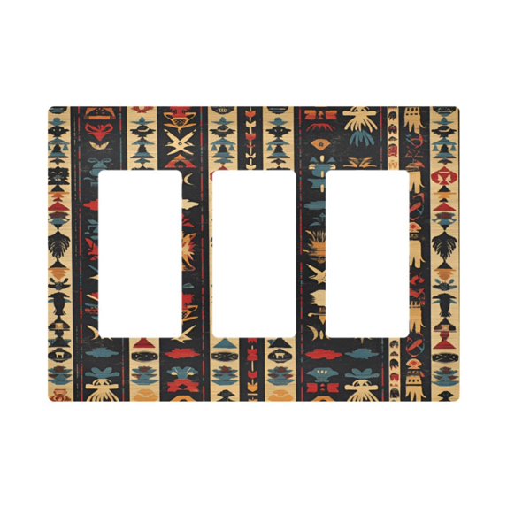 Yayeee Rocker Switch Wall Plate 3-Gang 6.5"x4.6" Home Decorative Outlet Cover, Beige Geometric