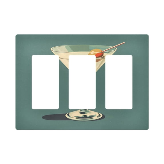 Yayeee Rocker Switch Wall Plate 3-Gang 6.5"x4.6" Home Decorative Outlet Cover, Beige Martini