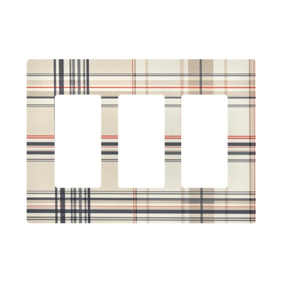 Yayeee Rocker Switch Wall Plate 3-Gang 6.5"x4.6" Home Decorative Outlet Cover, Beige Plaid Pattern