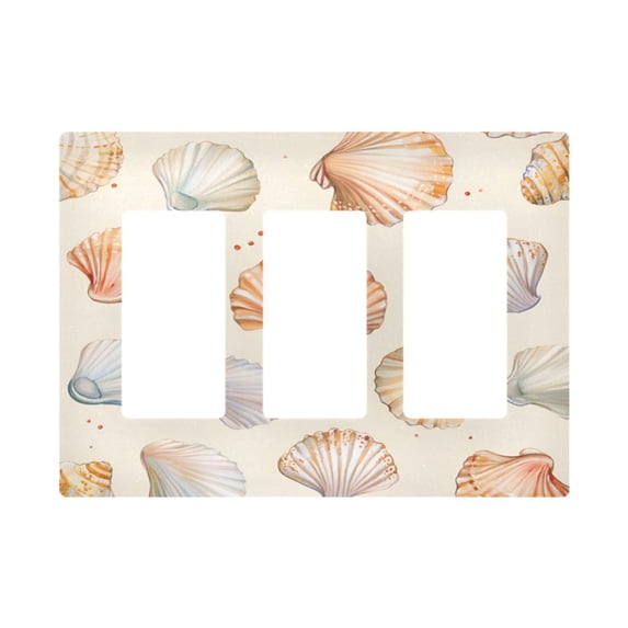 Yayeee Rocker Switch Wall Plate 3-Gang 6.5"x4.6" Home Decorative Outlet Cover, Beige Seashell