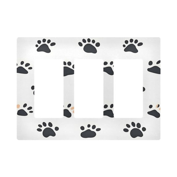 Yayeee Rocker Switch Wall Plate 3-Gang 6.5"x4.6" Home Decorative Outlet Cover, Black Cartoon Cat Paw