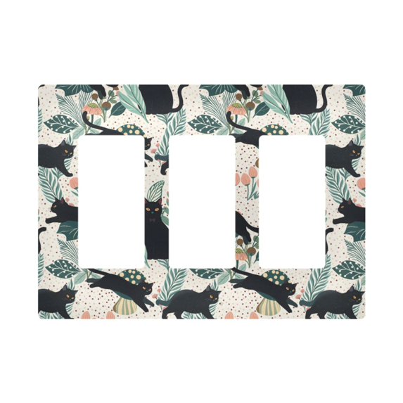 Yayeee Rocker Switch Wall Plate 3-Gang 6.5"x4.6" Home Decorative Outlet Cover, Black Floral Cat Pattern