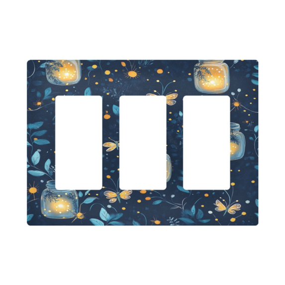 Yayeee Rocker Switch Wall Plate 3-Gang 6.5"x4.6" Home Decorative Outlet Cover, Blue Fireflies Pattern