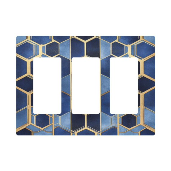 Yayeee Rocker Switch Wall Plate 3-Gang 6.5"x4.6" Home Decorative Outlet Cover, Blue Hexagon Pattern