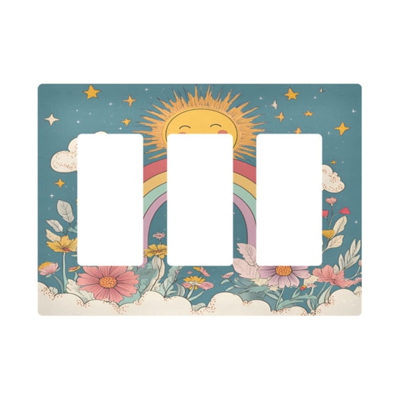 Yayeee Rocker Switch Wall Plate 3-Gang 6.5"x4.6" Home Decorative Outlet Cover, Blue Rainbow