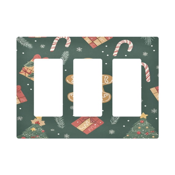Yayeee Rocker Switch Wall Plate 3-Gang 6.5"x4.6" Home Decorative Outlet Cover, Brown Christmas Gingerbread